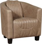 Taupe leren landelijke kuipstoel - poot hout zwart - Vintage, Huis en Inrichting, Fauteuils, Klassiek, Nieuw, Ophalen of Verzenden