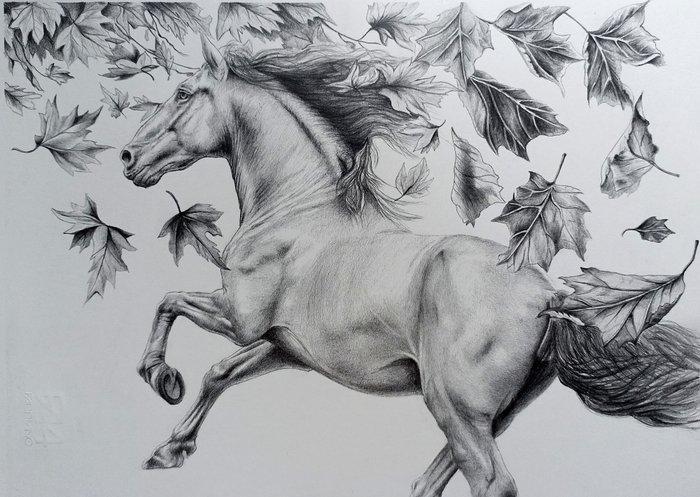 Mancuso Alessandra - Cavallo tra le foglie, Antiek en Kunst, Kunst | Designobjecten