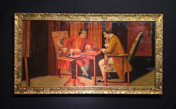 Franse school (XX) - Partita a scacchi - XL format, Antiek en Kunst, Kunst | Schilderijen | Klassiek