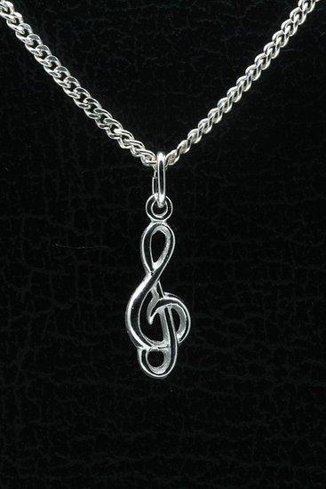 Zilveren Muzieksleutel ketting hanger - licht, Sieraden, Tassen en Uiterlijk, Kettinghangers, Verzenden