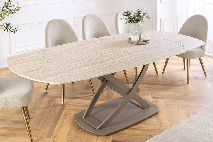 Uitschuifbare eettafel INCEPTION 130-190cm ovaal travertijn, Huis en Inrichting, Tafels | Eettafels, Ophalen of Verzenden