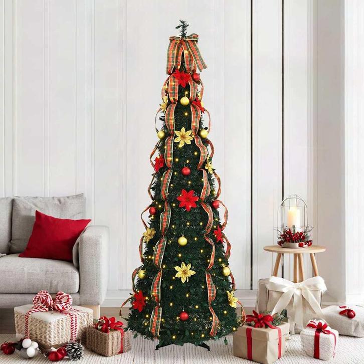 vidaXL Kunstkerstboom met 200 LED met standaard Groen 210 cm, Diversen, Kerst, Nieuw, Verzenden