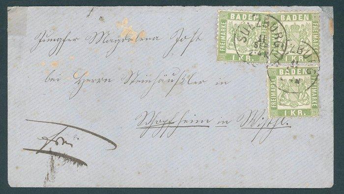 Baden 1868 - Brief uit Sulzburg met mooie drievoudige, Postzegels en Munten, Postzegels | Europa | Duitsland