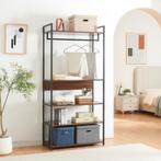 Kledingkast Larem met 5 planken 180x84x40 cm zwart en walnoo, Huis en Inrichting, Verzenden, Nieuw