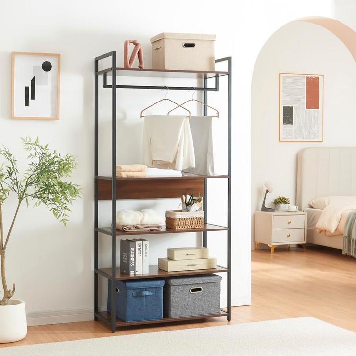 Kledingkast Larem met 5 planken 180x84x40 cm zwart en walnoo, Huis en Inrichting, Kasten | Kledingkasten, Verzenden