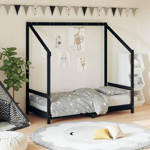 vidaXL Kinderbedframe 80x160 cm massief grenenhout zwart, Kinderen en Baby's, Kinderkamer | Bedden, Nieuw, Verzenden
