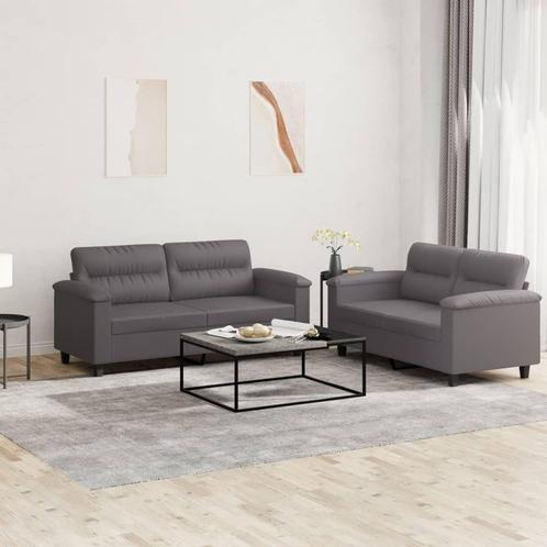 vidaXL 2-delige Loungeset met kussens kunstleer grijs, Huis en Inrichting, Banken | Bankstellen, Nieuw, Leer, Vierpersoons of meer
