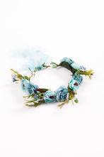 Luxe Rozenkrans Blauw Bloemenkrans Rozen Bloemen Haarband El, Ophalen of Verzenden, Nieuw, Carnaval, Accessoires