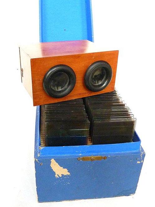 Stereoscovi Paris - stereoscope met 99 stereo glasplaten, Verzamelen, Fotografica en Filmapparatuur