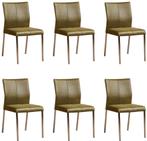 Set van 6 Olijfgroene leren moderne eetkamerstoelen - poot v, Huis en Inrichting, Nieuw, Vijf, Zes of meer stoelen, Modern, Leer