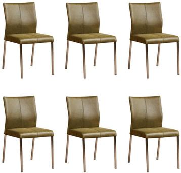 Set van 6 Olijfgroene leren moderne eetkamerstoelen - poot v