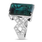 Ring Platina, Platina ring met 0,60 ct diamant en toermalijn, Nieuw