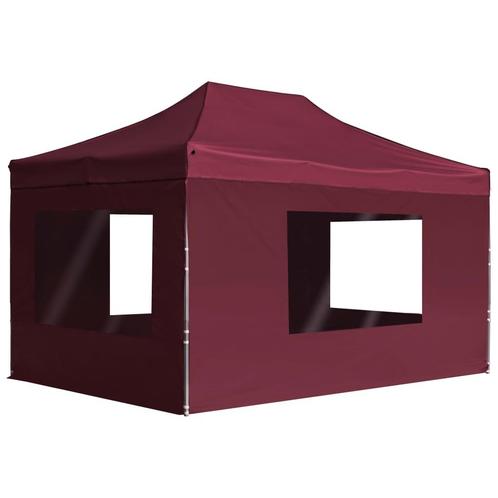 Partytent inklapbaar met wanden 4,5x3 m aluminium wijnrood, Tuin en Terras, Partytenten, Partytent, Nieuw, 2 meter of meer, Verzenden