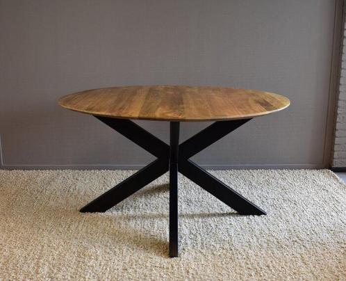 Ronde mango eettafel naturel Spider verjongde rand Ø150 cm, Huis en Inrichting, Tafels | Eettafels, Nieuw, Ophalen of Verzenden