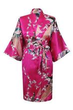 KIMU® Kimono Donkerroze Kort XL-XXL Yukata Satijn Boven de K, Ophalen of Verzenden, Nieuw, Maat 46/48 (XL) of groter, Carnaval