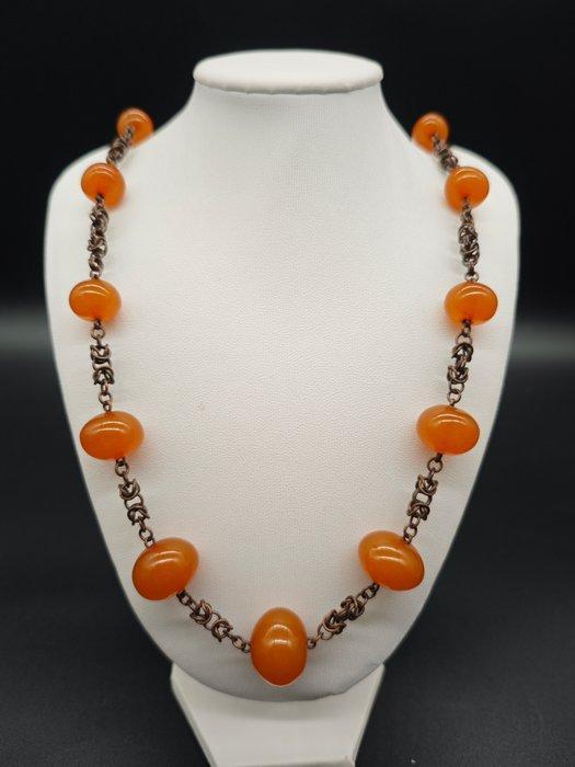 Vintage oud antiek honing Baltisch amber - ketting 66 cm,, Verzamelen, Mineralen en Fossielen