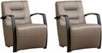 Grijze leren industriële stalen fauteuils - Massif Leer Lav, Nieuw, Ophalen of Verzenden, Modern, 50 tot 75 cm