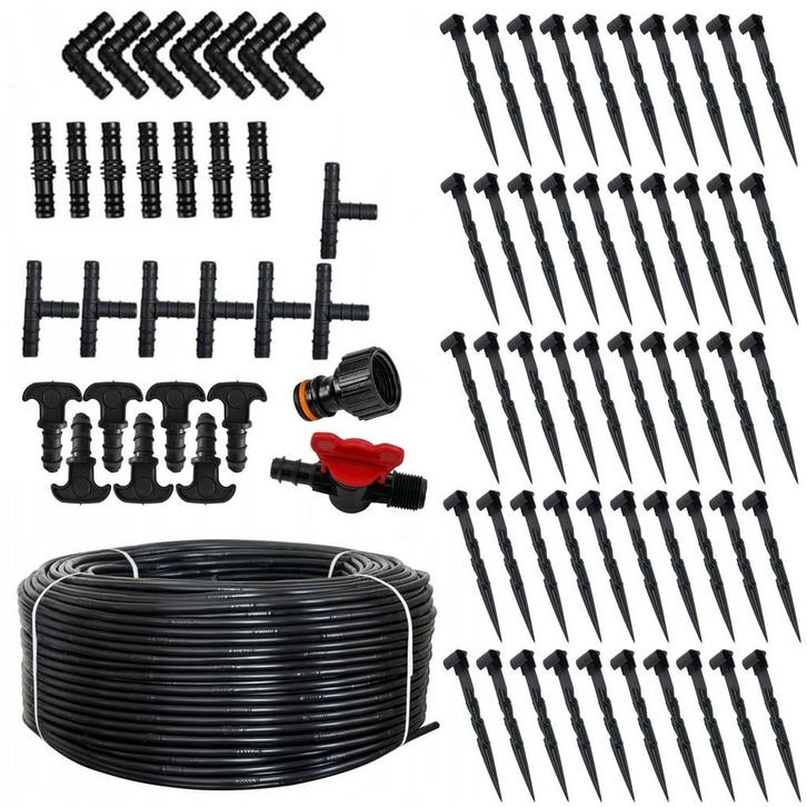 Druppelslang 100m met 2 l/h Wateropbrengst - Inclusief T-..., Tuin en Terras, Tuinschermen, Nieuw, Kunststof, Ophalen of Verzenden