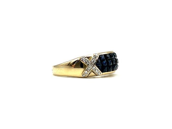 Ring - 18 karaat Geel goud - 0.70ct. tw. Saffier - Diamant, Sieraden, Tassen en Uiterlijk, Ringen