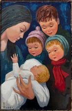José María Tuser Vázquez (1919–1986) - Madonna con Niño y, Antiek en Kunst, Kunst | Schilderijen | Klassiek