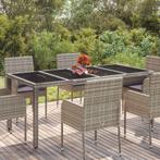 vidaXL Tuintafel met glazen blad 190x90x75 cm poly rattan, Verzenden, Nieuw