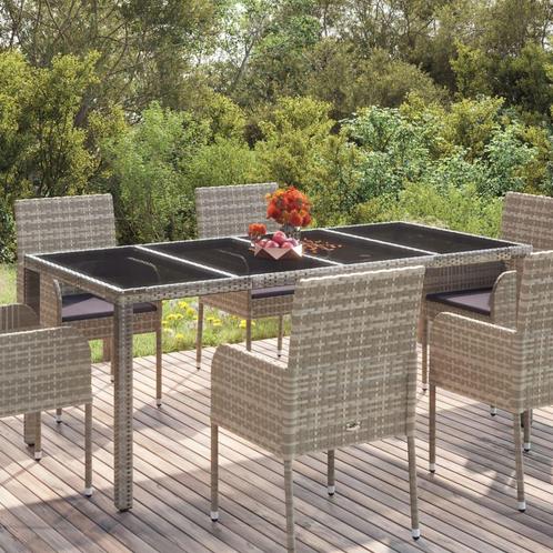 vidaXL Tuintafel met glazen blad 190x90x75 cm poly rattan, Tuin en Terras, Tuintafels, Nieuw, Verzenden