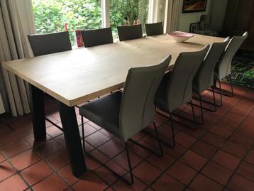 Set van 8 leren eetkamerstoelen - met designpoot - bruin lee beschikbaar voor biedingen
