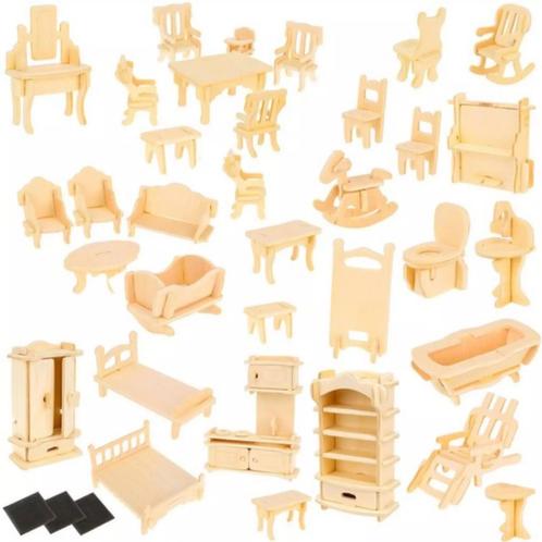 Kruzzel 34-delige Houten Meubelset voor Poppenhuizen - Cr..., Hobby en Vrije tijd, Schilderen, Nieuw, Ophalen of Verzenden