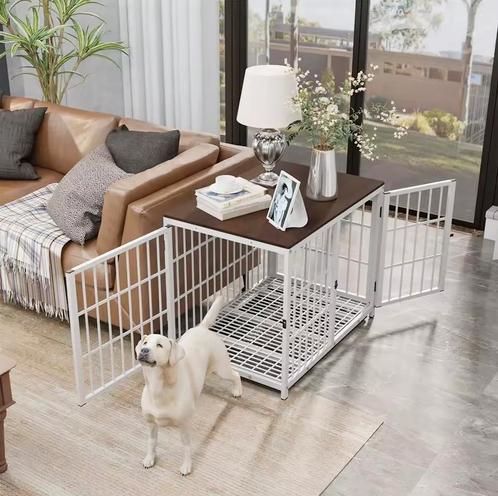 Luxe Hondenbench met Houten Bovenkant - Metaal Zwart of Wit, Dieren en Toebehoren, Hondenbenches, Nieuw, Verzenden
