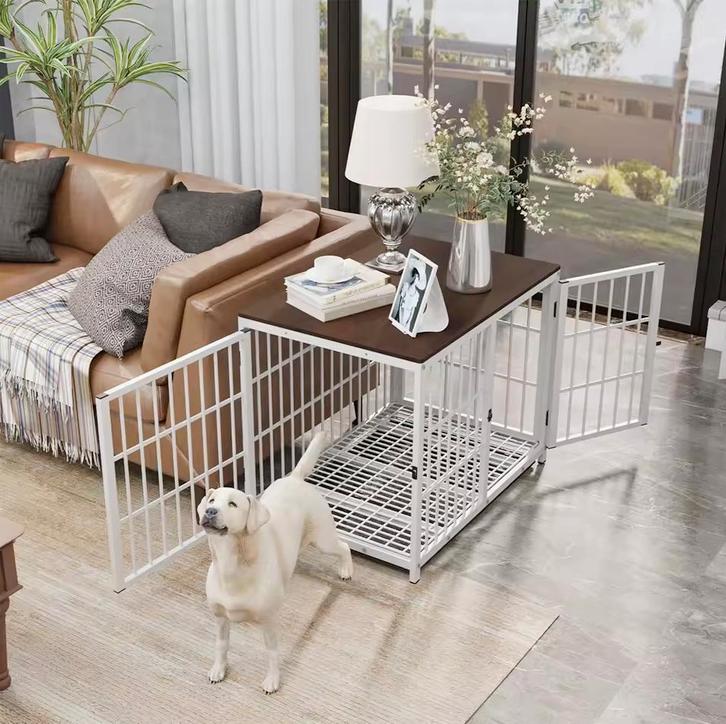 Luxe Hondenbench met Houten Bovenkant - Metaal Zwart of Wit, Dieren en Toebehoren, Hondenbenches, Nieuw, Verzenden