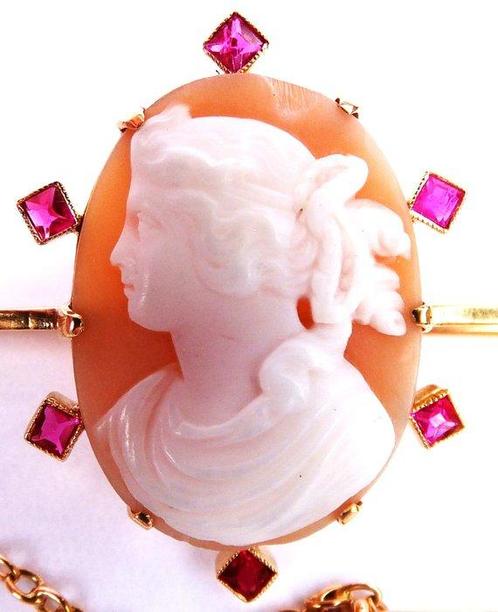 Zonder Minimumprijs - Broche - 14 karaat Geel goud Robijn, Sieraden, Tassen en Uiterlijk, Antieke sieraden