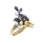 Gouden ring met saffier en diamant | 0,35 ct. (geelgoud), Gebruikt, Overige kleuren, Ophalen of Verzenden, Kleiner dan 17