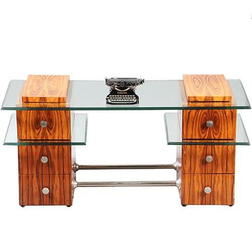 Bureau in palissander met glazen werkblad laat Art Deco ca 1, Antiek en Kunst, Antiek | Kantoor en Zakelijk, Ophalen of Verzenden