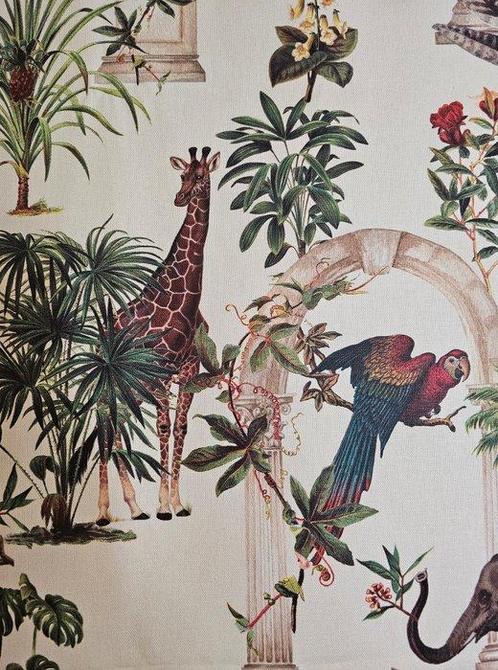 Exclusieve Boheemse stof met gorilla, papegaaien en giraffen, Antiek en Kunst, Antiek | Kleden en Textiel