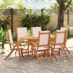 vidaXL 7-delige Tuinset massief acaciahout en textileen, Tuin en Terras, Tuinsets en Loungesets, 6 zitplaatsen, Nieuw, Tuinset