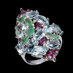Zonder Minimumprijs - Ring Zilver Aquamarijn - Smaragd -, Sieraden, Tassen en Uiterlijk, Ringen, Nieuw