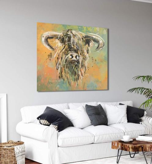 Geel groen en oranje - Schotse Hooglander, Antiek en Kunst, Kunst | Schilderijen | Abstract, Verzenden