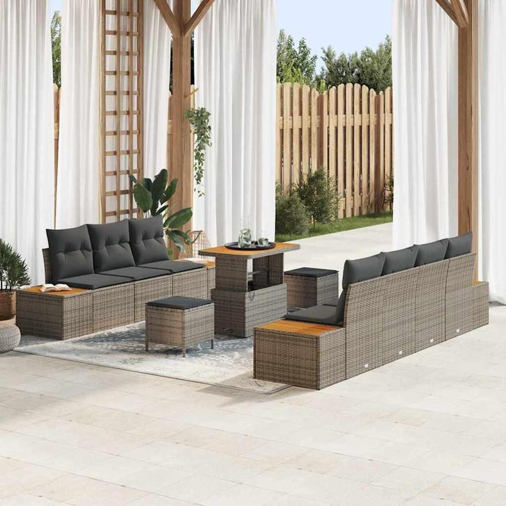 vidaXL Tuin Sofa Set met kussen 10 pcs Grijs Poly riet, Tuin en Terras, Tuinsets en Loungesets, Nieuw, Rotan, Verzenden