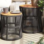 vidaXL Tuinbijzettafels 2 st met houten blad poly rattan, Verzenden, Nieuw