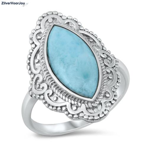 Zilveren blauwe larimar sier ring, Sieraden, Tassen en Uiterlijk, Ringen, Blauw, Nieuw, Zilver, Verzenden