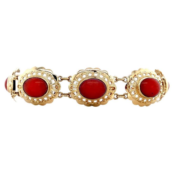 Vintage gouden bootjes armband met bloedkoraal 14 krt, Sieraden, Tassen en Uiterlijk, Armbanden, Nieuw, Ophalen of Verzenden