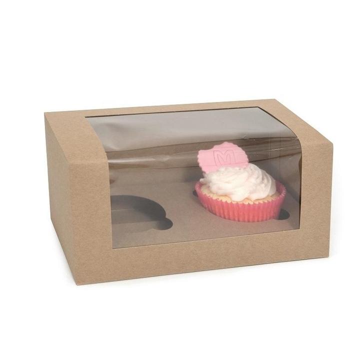 HoM Cupcake Doosje 2 Kraft (incl. tray met venster) 100st., Hobby en Vrije tijd, Taarten en Cupcakes maken, Nieuw, Verzenden