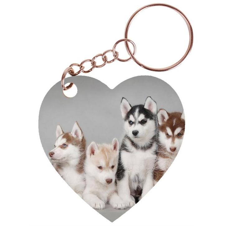 Sleutelhanger hartje 5x5cm - Husky Pups in Diverse Kleuren N, Verzamelen, Sleutelhangers, Nieuw, Ophalen of Verzenden