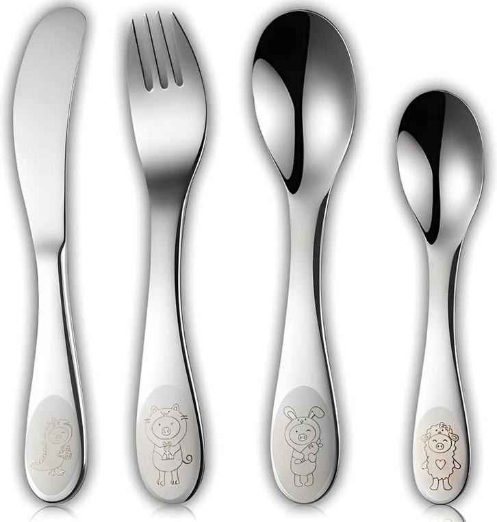 HI NATURE™ Kinder Bestek 4 Delig - Kinderbestek -, Huis en Inrichting, Keuken | Keukenbenodigdheden, Zo goed als nieuw, Ophalen of Verzenden