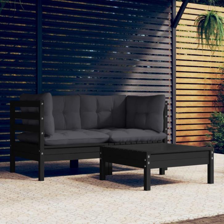 vidaXL 3-delige Loungeset met antracietkleurige kussens, Tuin en Terras, Tuinsets en Loungesets, Loungeset, Nieuw, Verzenden