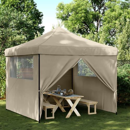 Partytent inklapbaar pop-up 3x3 mtr met 4 zijwanden taupe, Tuin en Terras, Partytenten, Partytent, Nieuw, 2 meter of meer, Verzenden