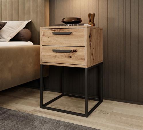 Meubella Nachtkastje eiken 40 cm 2 lades, Huis en Inrichting, Slaapkamer | Nachtkastjes, Nieuw, Verzenden