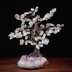 Bonsai boom met amethist druze en heldere kwartskristallen -, Antiek en Kunst