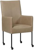 Taupe leren moderne eetkamerstoel - poot rond zwart met wiel, Overige kleuren, Nieuw, Leer, Ophalen of Verzenden