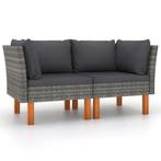 vidaXL Hoekbanken 2 st poly rattan en massief eucalyptushout, Tuin en Terras, Tuinsets en Loungesets, Verzenden, Nieuw, Rotan